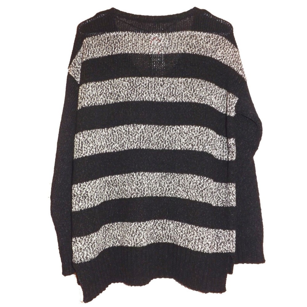 Kensie Women Sweater Black Marled Long Sleeve V-Neck Striped Medium Size - Picture 2 of 2